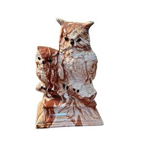 Originals by Everitt Owls Sculpture Dakota Clay Pottery Caramel Swirl OOAK 6in